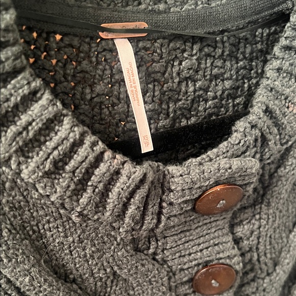 Free People Dark Green Cable Knit Button Front Cardigan - Picture 3 of 3